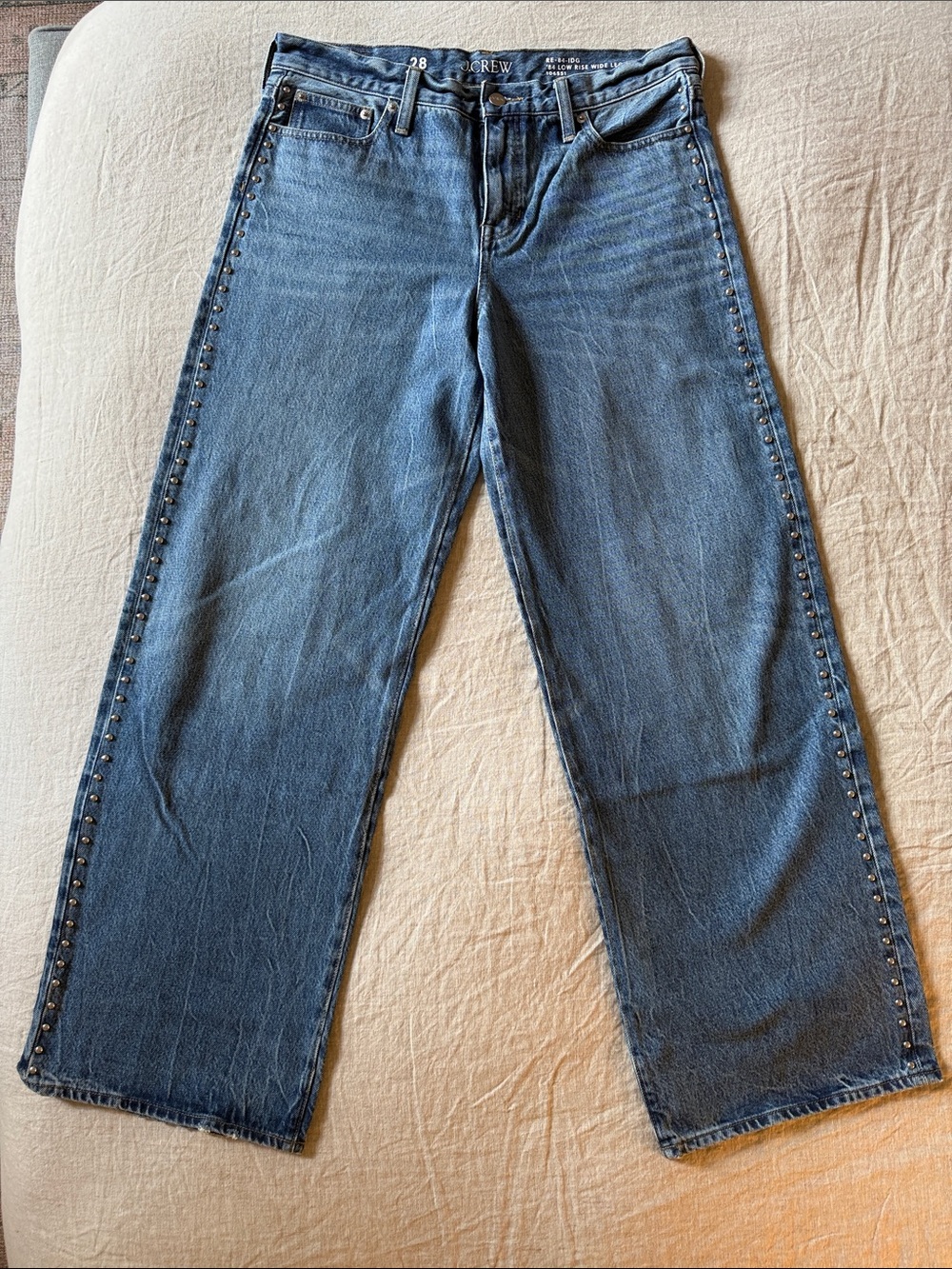 J. Crew Denim Flare Jeans with Side Stud Trim in Medium Blue